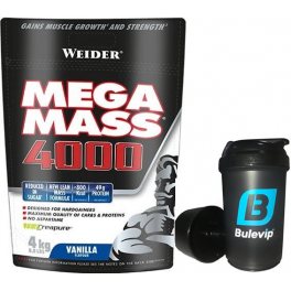 Confezione REGALO Weider Mega Mass 4000 4 kg + Bulevip Shaker Pro Nero - 500 ml