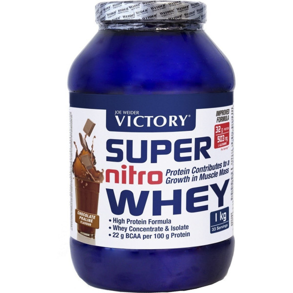 Victory Super Nitro Whey 1 Kg - Siero di latte concentrato e isolato - Fonte proteica ricca di BCAA. recupero muscolare. Con L-Glutammina, Vitamina B6 e Calcio.