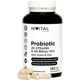 Hivital Probiótico 20 Cepas 40 Mil Millones De Ufc Con Inulina Y Zinc  120 Cápsulas Veganas Gastroresistentes Para 2 Meses De