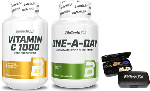 Pack BioTechUSA Vitamin C 1000 100 tabs + One-A-Day 100 tabs + Pastillero Pack BioTechUSA Vitamin C 1000 100 tabs + One-A-Day 100 tabs + Pastillero