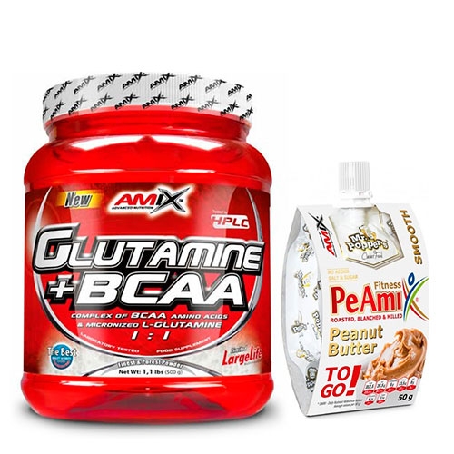 Pack Amix Glutamina + BCAA 500 gr + PeAmix Peanut Butter Mr Poppers 1 und x 50 gr Pack Amix Glutamina + BCAA 500 gr + PeAmix Peanut Butter Mr Poppers 1 und x 50 gr