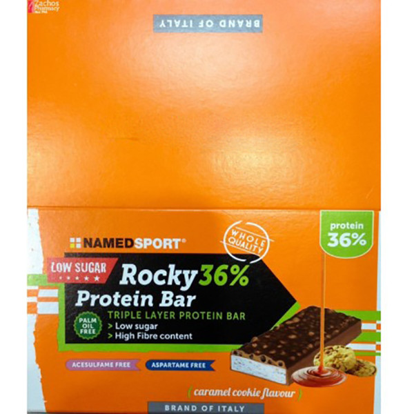 Namedsport Barrita Rocky 36% Protein Antes/despues Doble Galleta Caramelo 50 Gr (12 Unidades)