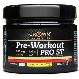 Crown Sport Nutrition Pre-Workout PRO ST 300 g, pré-entraînement avec étude scientifique publiée et certification sportive antidopage informée. Avec EEAA, caféine et précurseurs d'oxyde nitrique, sans allergène