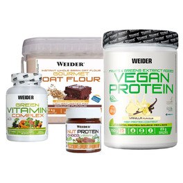 Pack Weider Vegan Protein 750 gr + NutProten Choco Vegan Spread + Green Vitamin Complex + Harina de Avena 1,9 kg