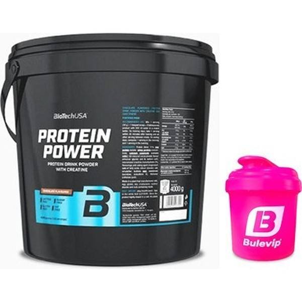 GESCHENKpakket BioTechUSA Protein Power 4000 gr + Bulevip Shaker Roze Mixer - 300 ml