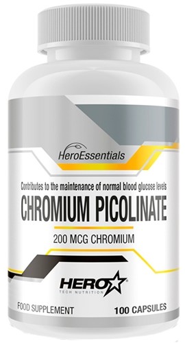 Hero Essentials Chromium Picolinate - Picolinato de Cromo 200 mcg 100 caps Hero Essentials Chromium Picolinate - Picolinato de Cromo 200 mcg 100 caps
