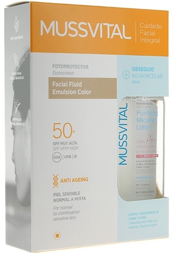 Mussvital Facial Fluid Emulsion Color SPF 50+ 50 ml + Agua Miscelar 100 ml Mussvital Facial Fluid Emulsion Color SPF 50+ 50 ml + Agua Miscelar 100 ml