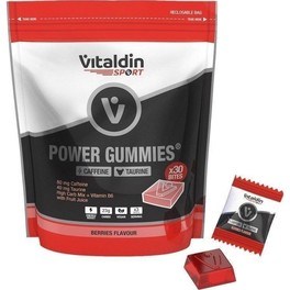 Vitaldin Sport Power Gummies Cafeína & Taurina - 30 Bites Gominolas - Energía rápida y sostenida - 80 mg Cafeína, 40 mg Taurina por serving + Vitamina B6 - Vegano