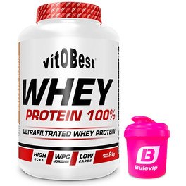 Pack REGALO Vitobest Whey Protein 100% 2 Kg + Bulevip Shaker Mezclador Rosa - 300 ml