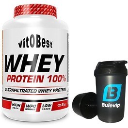 Confezione Vitobest Whey Protein 100% 2 Kg + Bulevip Shaker Pro Nero - 500 ml