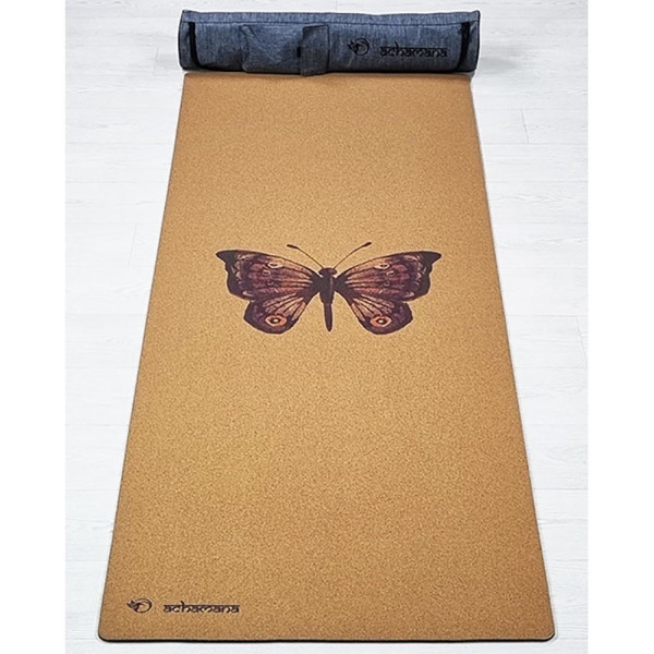 Achamana Esterilla De Yoga Y Pilates De Corcho Y Caucho Natural 5 Mm Butterfly + Bolsa