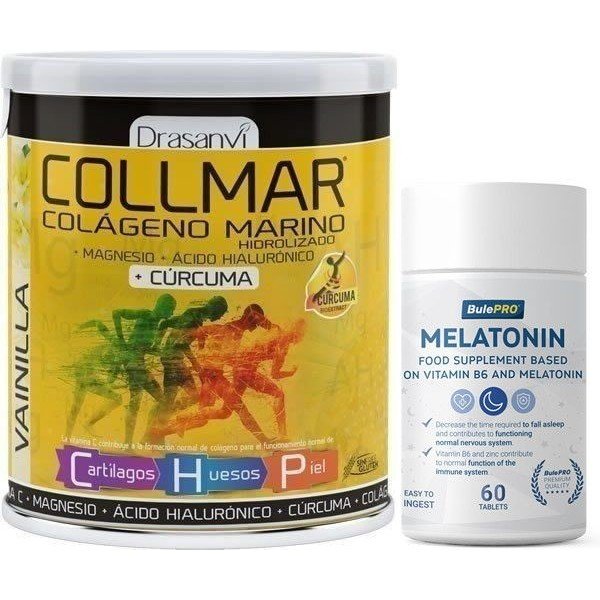 Pack Drasanvi Collmar Magnésio Colágeno + Ácido Hialurônico + Curcuma 300 gr + BulePRO Melatonina 60 Comp + Vitamina B6