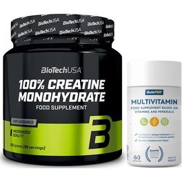 Pack BioTechUSA 100% mikronisiertes Kreatin-Monohydrat 300 gr + BulePRO Multivitamine 60 Kapseln