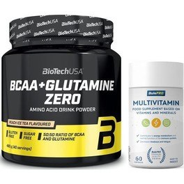 Pack BioTechUSA BCAA + Glutamina Zero 480 gr + BulePRO Multivitaminas 60 Caps