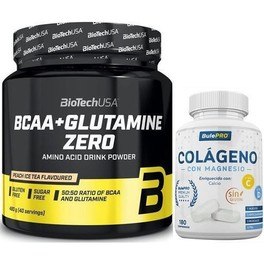 Pack BioTechUSA BCAA + Glutamina Zero 480 gr + BulePRO Colageno con Magnesio 180 comp