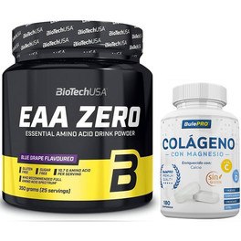 Pack BioTechUSA EAA Zero 350 gr - Aminoácidos Esenciales + BulePRO Colageno con Magnesio 180 comp
