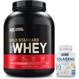 Pacote Optimum Nutrition Protein On 100% Whey Gold Standard 5 Lbs (2,27 Kg) + BulePRO Collagen com Magnésio 180 comprimidos