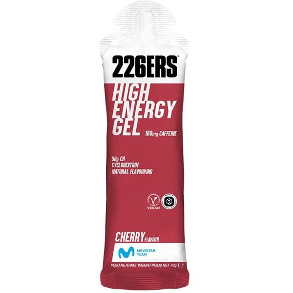 226ERS HIGH ENERGY GEL COFFEINE - 1 Gel x 60 ml - Glutenfreies Cherry Energy Gel - Vegan - Mit Cyclodextrin - 160 mg Koffein und 50 g Kohlenhydrate