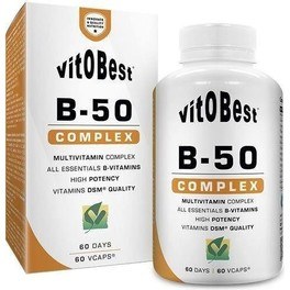 VitOBest B-50 Complex 60 VegeCaps - Contains 8 Group B Vitamins + Calcium Carbonate and Inositol
