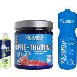 GIFT Pack Victory Endurance Pre-Training Storm 300 gr + Iso Energy Drink 500 Ml + Garrafa de Água 750 Ml Azul