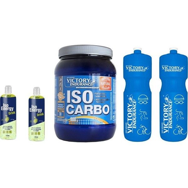 Pack REGALO Victory Iso Carbo Sabor Naranja 900 gr + Iso Energy Drink 500 Ml + Botella De Agua 750 Ml Azul