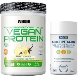 Pack Weider Vegan Protein 750 Gr Proteína 100% Vegetal + BulePRO Multivitaminas 60 Caps