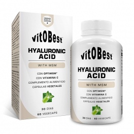 VitOBest Ácido Hialurônico 60 VegeCaps - MSM + Vitamina C / Ajuda a Fortalecer Articulações, Pele e Cartilagem