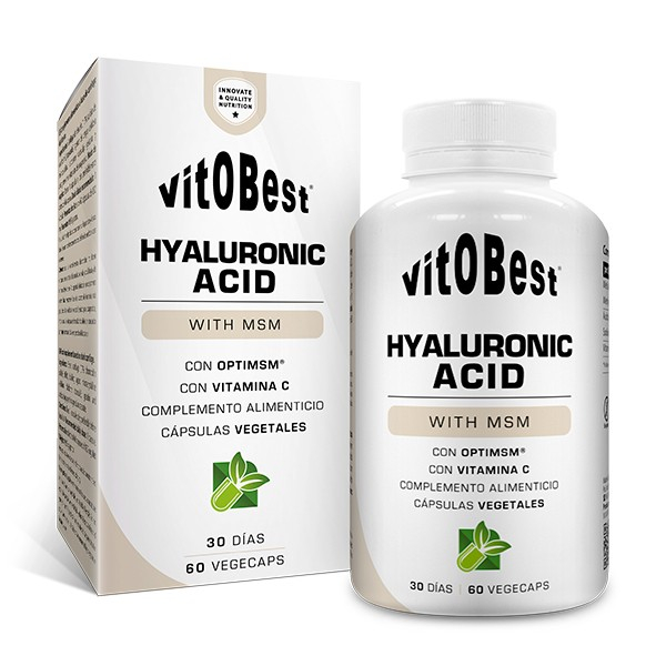 VitOBest Ácido Hialurônico 60 VegeCaps - MSM + Vitamina C / Ajuda a Fortalecer Articulações, Pele e Cartilagem