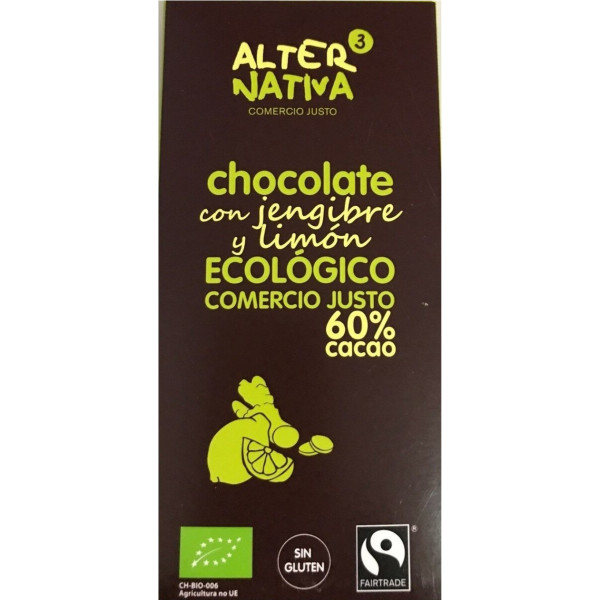 Alternativa 3 Chocolate 60% Cacao Con Jengibre Y Limón Bio 80 G