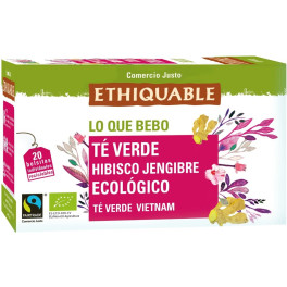 Ethiquable Té Verde Con Hibisco Y Jengibre Bio 20 Bolsitas Infusoras De 36g