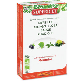 Superdiet Cuarteto De Memoria Orgánica: Arándano. Gingko Biloba. Salvia. Rodiola 20 Ampollas