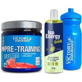 Pack REGALO Victory Endurance Pre-Training Storm 300 gr + Iso Energy Drink 500 Ml + Botella De Agua 600 Ml Azul
