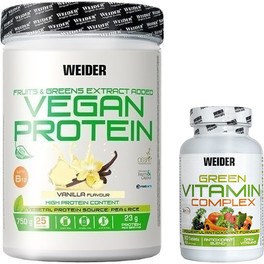 Pack Weider Vegan Protein 750 Gr Proteína 100% Vegetal + Green Vitamin Complex 90 comp