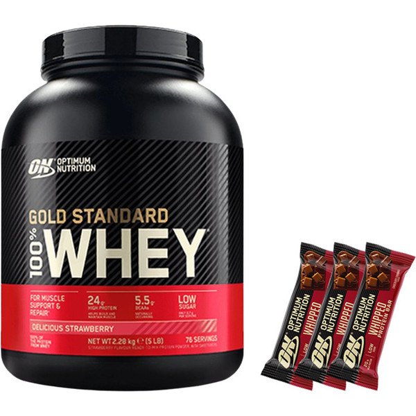 Pack REGALO Optimum Nutrition Proteína On 100% Whey Gold Standard 5 Lbs (2,27 Kg) + Whipped Protein Bar 3 Barritas X 60 Gr