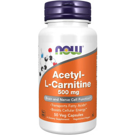 Now Acetil-l-carnitina 500 Mg 50 Cápsulas Vegetales