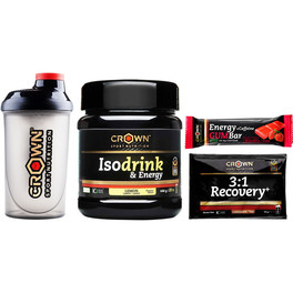 Pack REGALO Crown Sport Nutrition Isodrink & Energy 640 gr + Shaker Pro 500 Ml + :1 Recovery+  Sobre 50 G + Energy Gum Bar 1 x 30 Gr