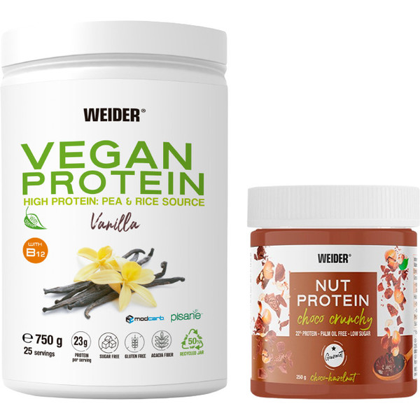 Pack REGALO Weider Vegan Protein 750 Gr - Formula Mejorada + NutProtein Crunchy Choco Vegan Spread 250 gr