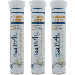 Health4u H4u Vitamina C + Zinc Vitaminas Y Minerales 20 Comprimidos Efervescentes Pack 3