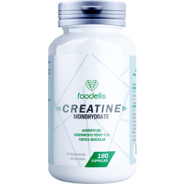 Foodelis Creatina Monohidratada - 180 Cápsulas  - 100% Creatina Monohidrato - Aumento Del Rendimiento Físico Y La Fuerza Muscu