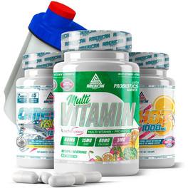 AS American Suplement - Pack Salud  - Multivitamínico Combo con Probióticos - C Shot - Vitamina C - Aporte Extra de Energía - Favorece el Sistema Inmunológico - Ayuda a Cubrir tu Dosis de Vitaminas