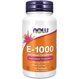 Now Vitamin E1000 Natural (tocoferóis mistos) 50 Softgels