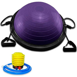 Ozio Fitness Semiesfera De Equilibrio Strongerfit 58 Cm Morada Con Tensores E Inflador