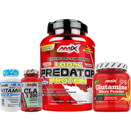 GESCHENKPACKUNG Amix Predator Protein 1 kg + Glutamin-Mikropulvergetränk 360 g + Vitamin Max 30 Kapseln + Cla 30 Kapseln