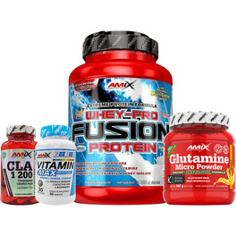 GESCHENKPACKUNG Amix Whey Pure Fusion 1 kg + Glutamin-Mikropulvergetränk 360 g + Vitamin Max 30 Kapseln + Cla 30 Kapseln