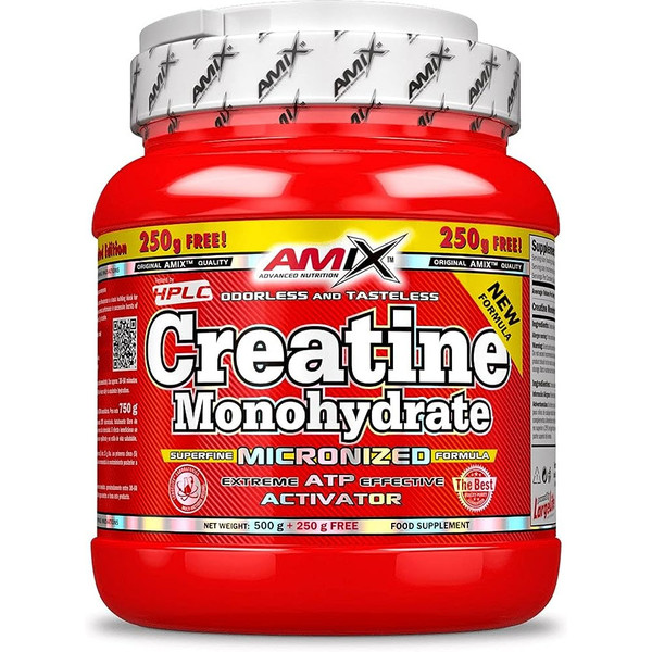 Amix Creatina Monohidratada  500 Gramos + 250 Gramos - Aumenta la musculación, Mejora el Rendimiento Físico, Ideal para Deportistas 