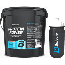 Pack REGALO BioTechUSA Protein Power 4000 gr + Bulevip Bidon Negro Transparente 600 ml