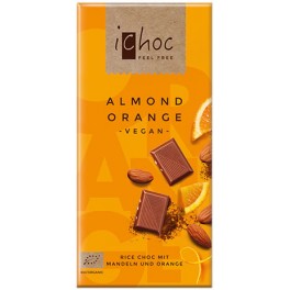 Ichoc Tableta Crujiente Chocolate con Almendras y Naranja Vegano 80 gr