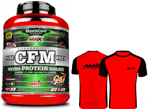 Pack Amix MuscleCore CFM Nitro Protein Isolate 2 kg + Camiseta Runfit Limit Roja-Negra Pack Amix MuscleCore CFM Nitro Protein Isolate 2 kg + Camiseta Runfit Limit Roja-Negra