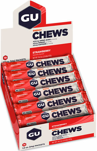 GU Energy Chews - Gominolas Chomps con 20 mg Cafeína 18 bolsas x 8 unid GU Energy Chews - Gominolas Chomps con 20 mg Cafeína 18 bolsas x 8 unid