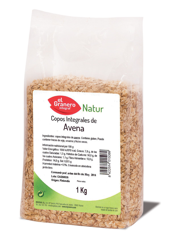El Granero Integral Copos Avena Integrales 1 Kg El Granero Integral Copos Avena Integrales 1 Kg